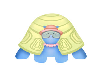 Funny happy sea Turtle on a transparent background. Cartoon Children's illustration with animals Clipart