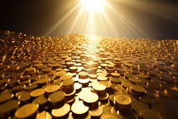 Obraz premium illustration of golden coin with light ray glow from above, not real currency coin, Generative Ai