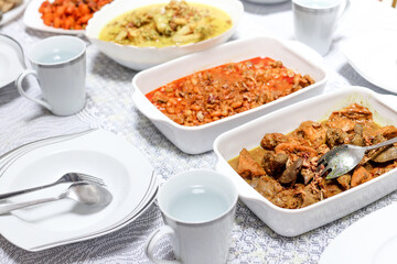 Full Package Menu Served during Lebaran Eid, on the Table White Background.
