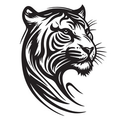 Vector image of a tiger head on a white background. Silhouette svg illustration.