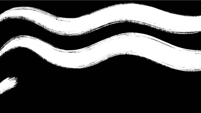 Abstract black screen hand-drawing brush lines wave movements overlay on alpha channel background with mask. High quality 4k motion graphics