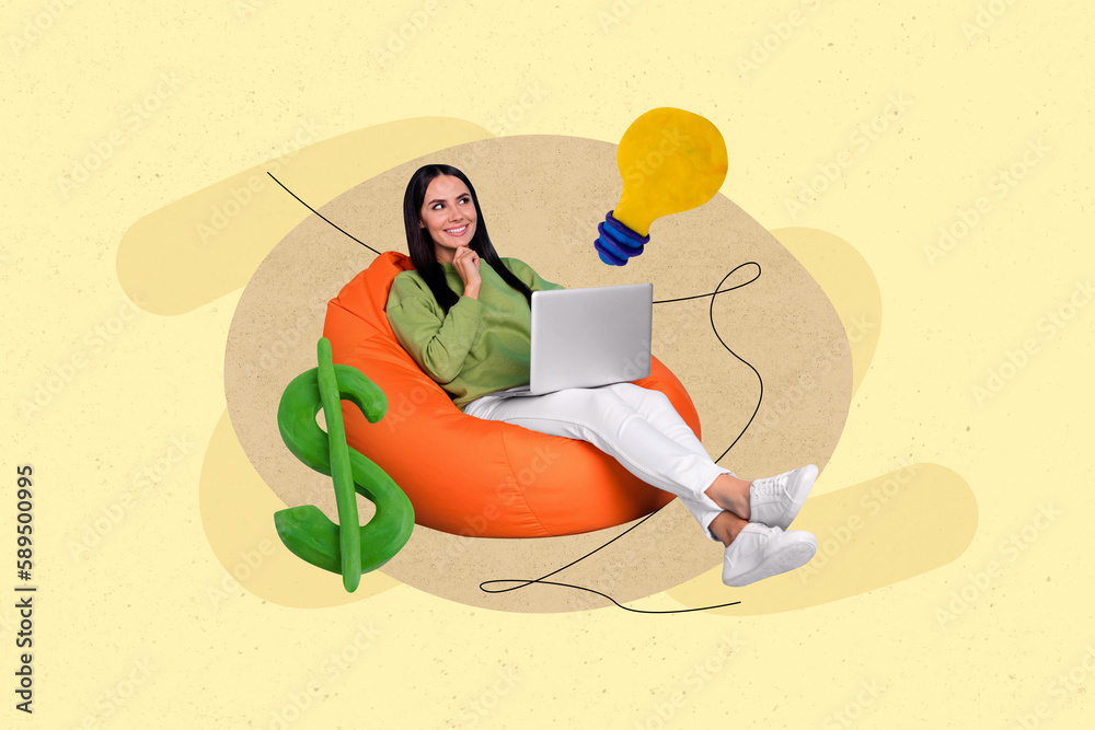 Aufkleber image template creative collage of economist young lady using netbook solving issue plans financial 