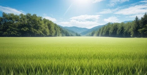 A Field of Fresh green grass background, Good Weather, Summer Season, Landscape 