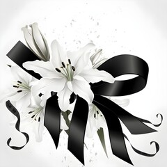 black ribbon with white lillies funeral theme