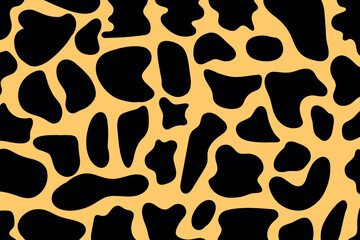 Irregular amorphous liquid shapes, black organic fluid blot, simple ink stain isolated on yellow background. Abstract black spots on white background square shape. Flat style design