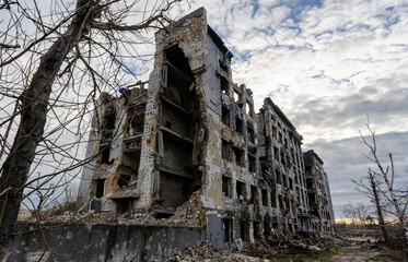 destroyed and burned houses in the city Russia Ukraine war