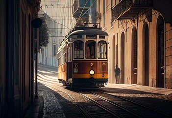 Fototapeta na wymiar A tram in Lisbon. Generative AI