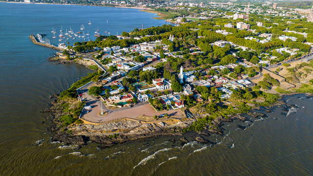 Aerial of Colonia del Sacramento, UNESCO World Heritage Site, Uruguay