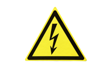 Yellow electrical hazard sign, isolated on a white background. Danger symbol with electric lightning