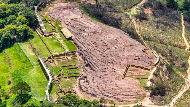 Aerial of El Fuerte de Samaipata, Pre-Columbian archaeological site, UNESCO World Heritage Site, Santa Cruz department, Bolivia
