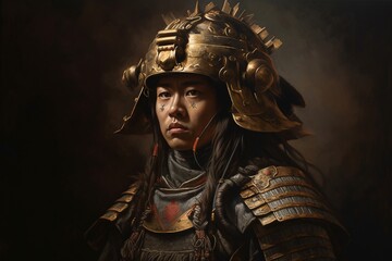 Fototapeta na wymiar Powerful Oil Painting of a Samurai Warrior, Ai Genrative
