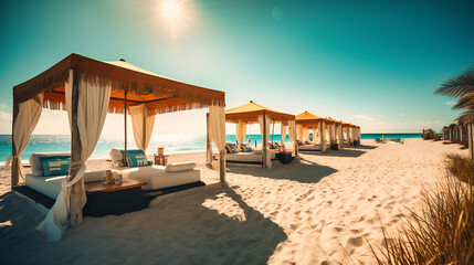 Fototapeta premium A stunning image of a luxurious summer beach scene, highlighting elegance and relaxation in an idyllic setting