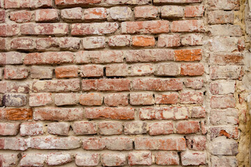 Orange brick wall. Texture of old red brick wall. Backgorund.