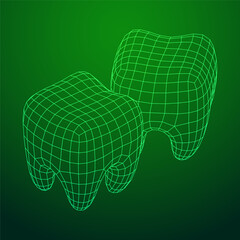 Tooth protection of enamel. Wireframe vector.