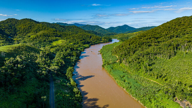 Aerial of the Iguape River Forest South-East Reserves, UNESCO World Heritage Site, Alto Ribeira Touristic State Park, Sao Paulo State, Brazil