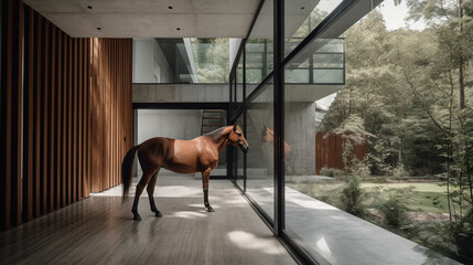 Horse in its modern house Generative AI