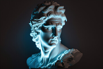 A bust of a man with the blue light on it, generative ai