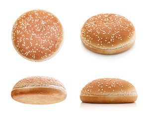 Bułka do hamburgera izolowana na białym tle. Kolekcja.