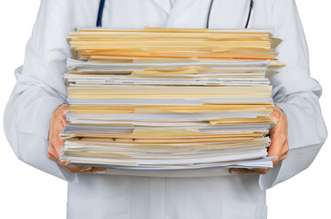 Close-up of a Doctor with Stack of Documents , Files