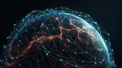 Neural network surrounds the earth planet, close-up earth background, stock-photo