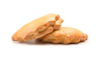 Sweet pastry with cottage cheese isolated on white background.