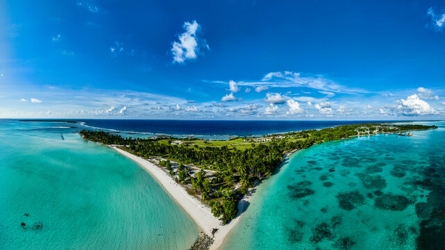 Aerial of Home Island, Cocos (Keeling) Islands, Australian Indian Ocean Territory, Australia, Indian Ocean