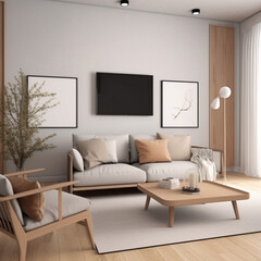 Fototapeta na wymiar Living room aesthetic realestate mockup Generative AI