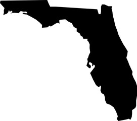 Florida map contour in png. Florida state map. Glyph Florida map. US state map in png. Sarasota county. Tampa and Miami silhouette.