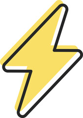 Back and yellow lightning bolt. Thunderbolt icon in png. Yellow and black charge symbol. Thunderbolt symbol. Energy symbol. Lightning bolt.