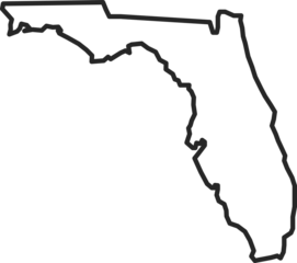 Florida map contour in png. Florida state map in line. Outline Florida map in png. US state map. Sarasota county. Tampa and Miami silhouette.