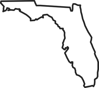 Florida map contour in png. Florida state map in line. Outline Florida map in png. US state map. Sarasota county. Tampa and Miami silhouette.