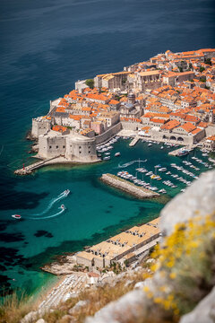 View of Dubrovnik and Adriatic sea from Srd Mountain in Croatia.