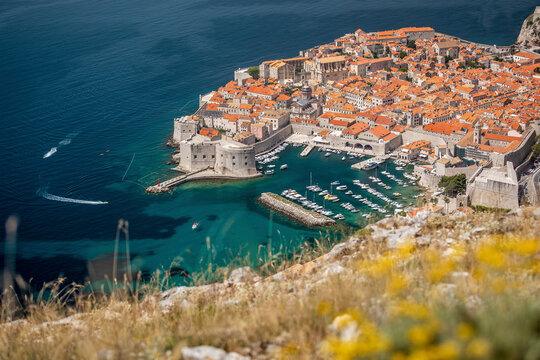 View of Dubrovnik and Adriatic sea from Srd Mountain in Croatia.