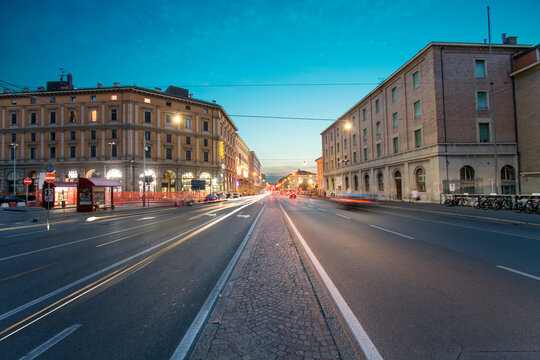 View of Bologna downtown at night, Emilia Romagna, Italy.