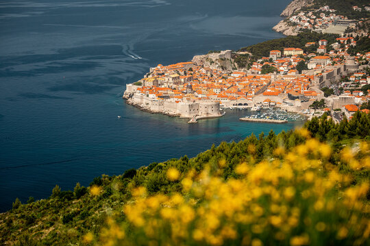 View of Dubrovnik and Adriatic sea from Srd Mountain in Croatia.