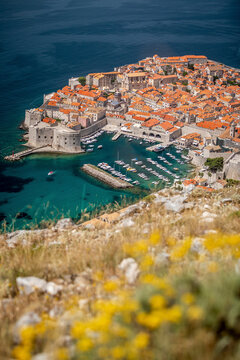 View of Dubrovnik and Adriatic sea from Srd Mountain in Croatia.