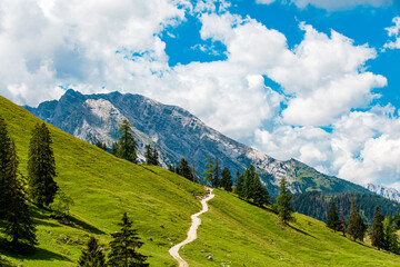 Landscape Scenery, Mountain Jenner, Route Mitterkaseralm. Hiking  in the National park Berchtesgadener Land in Summer, Germany.