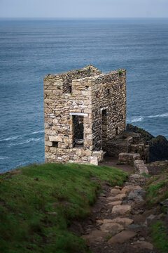 View of Botallack Mine Engine Crown Houses, Botallack, Penzance, Cornwall, United Kingdom.
