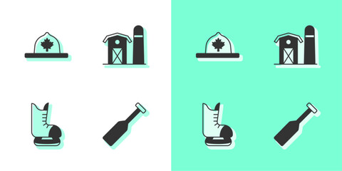 Set Paddle, Canadian ranger hat, Skates and Farm house icon. Vector