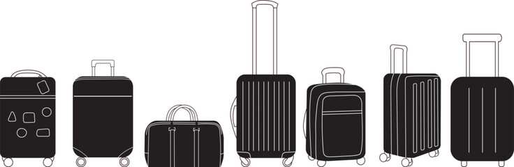 set of suitcases silhouette on white background, vector
