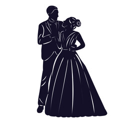 bride and groom silhouette on white background