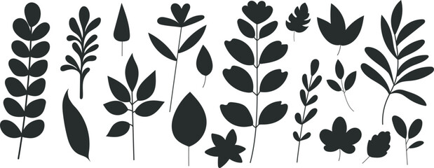 set of plants silhouette on white background, vector