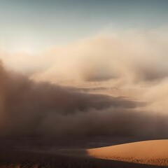Naklejka na ściany i meble dust sand storm on desert, generative art by A.I.