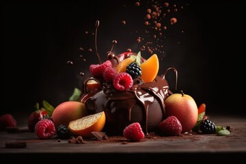 Delicioso Postre a base de chocolate y frutos - Generative Ai