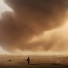 Gordijnen dust sand storm on desert, generative art by A.I. © Pathompong