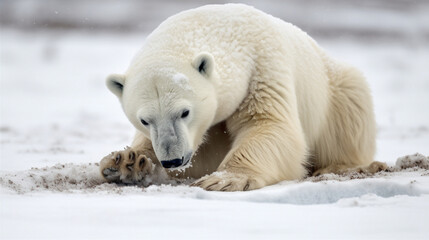 Obraz na płótnie Canvas A polar bear playing in the snow Generative AI