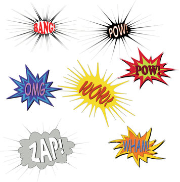 onomatopoeia words with shapes of comic messages to give more strength