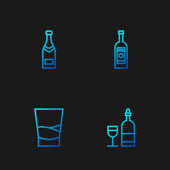 Set line Wine bottle with glass, Glass of vodka, Champagne and . Gradient color icons. Vector