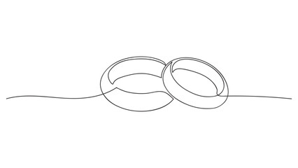 Continuous one line drawing of wedding rings on a white background. Vector illustration