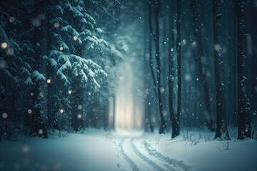 Naklejka premium defocused of a winter landscape images background. template for designers. Generative AI